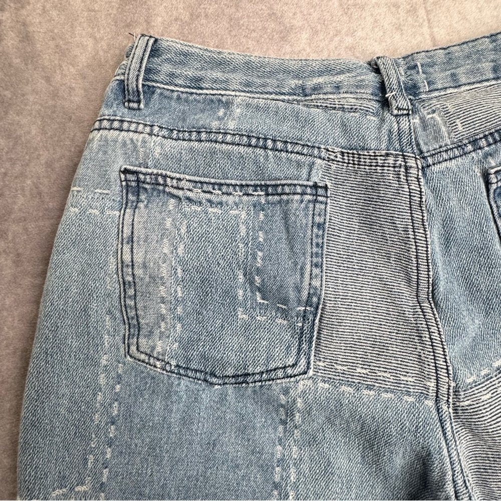 Patchwork Denim Jeans high rise straight leg 90’s grunge wide leg light wash 30 - Picture 4 of 8